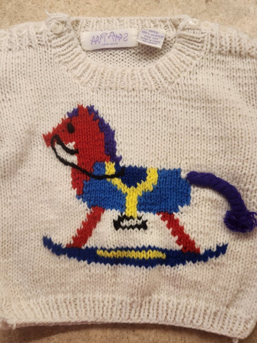 Rocking horse hand knitted sweater 18 mo.
